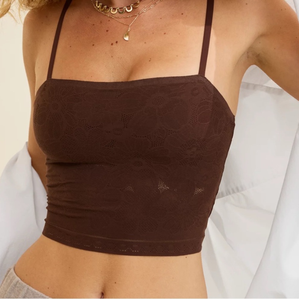 Aerie SmoothEZ Brown Lace Tank top